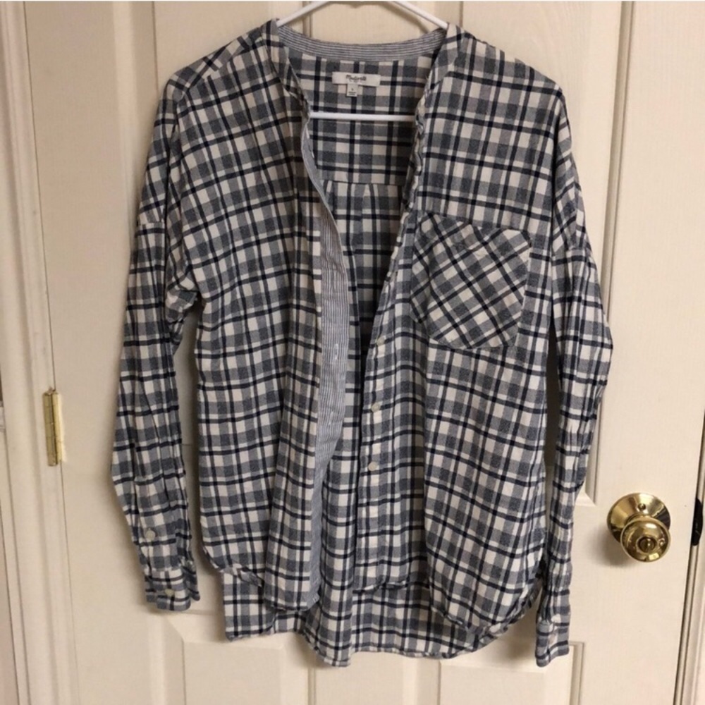 Navy and cream Madewell button-up. Sz L